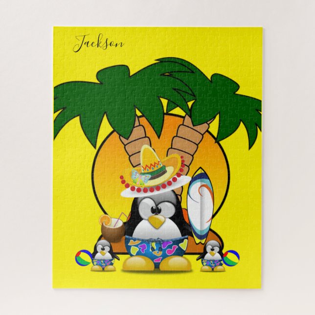 Quebra-cabeça Blue Penguin Surfer Sombrero (Vertical)