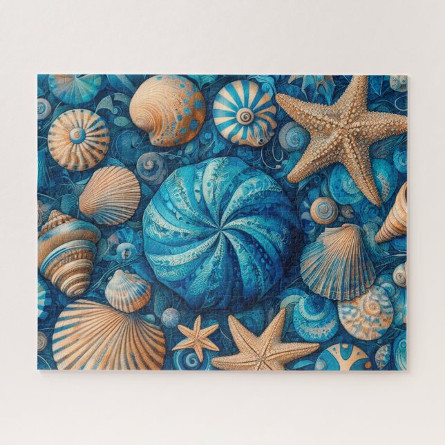 Quebra-cabeça Blue Shells Beach Batik Starfish Sand Dollar (Horizontal)