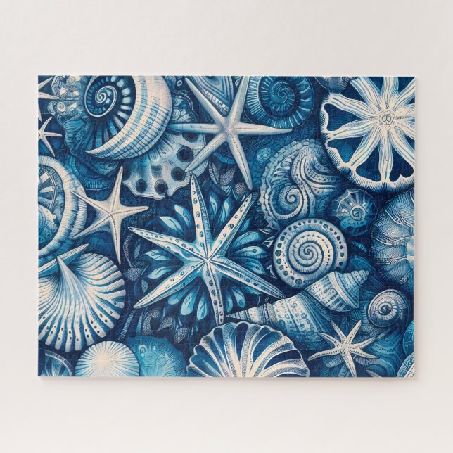Quebra-cabeça Blue Shells Beach Batik Starfish Sand Dollar (Horizontal)