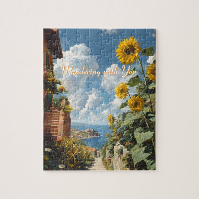 Quebra-cabeça Blue sky and Sunflowers Path to the Sea Art (Vertical)