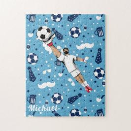 Quebra-cabeça Blue Soccer Player Ball Padrões para Crianças Nome