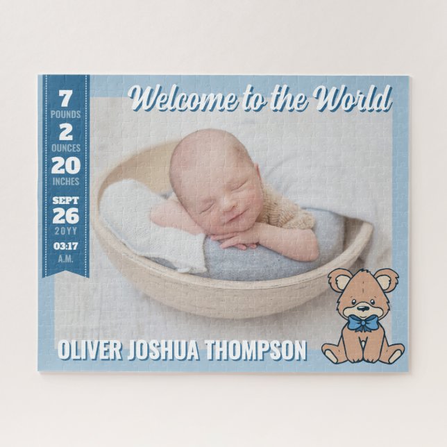 Quebra-cabeça Blue Teddy Bear Welcome to the World Baby Boy (Horizontal)