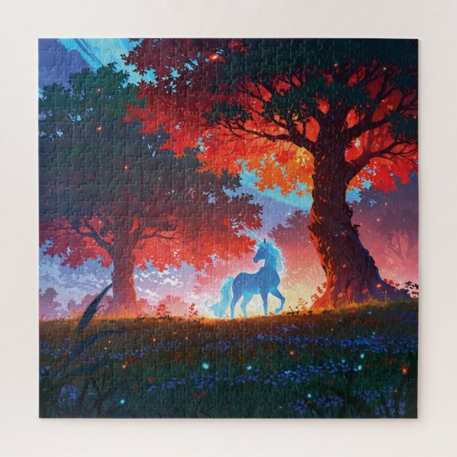 Quebra-cabeça Blue unicorn in the forest (Vertical)
