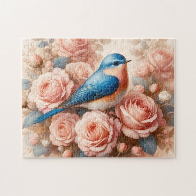 Quebra-cabeça Bluebird e rosca rosada (Horizontal)