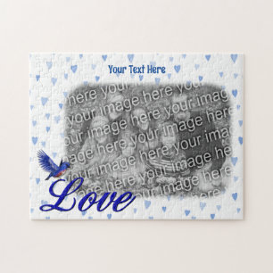 Quebra-cabeça Bluebird Love Blue Hearts Frame Add Your Photo