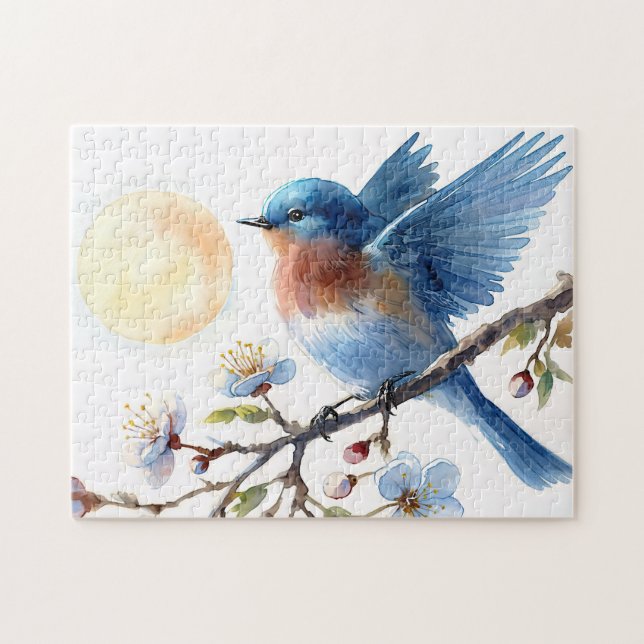 Quebra-cabeça Bluebird Spring Blossom Bird Art (Horizontal)
