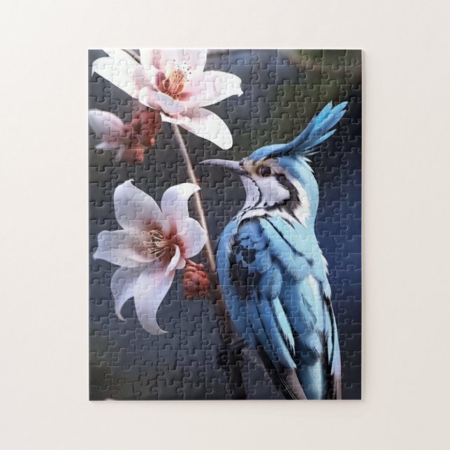 Quebra-cabeça Bluejay e Flores (Vertical)