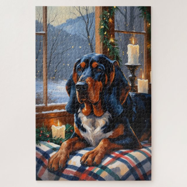Quebra-cabeça Bluetick Coonhound Com Luzes de Natal Feriado (Vertical)