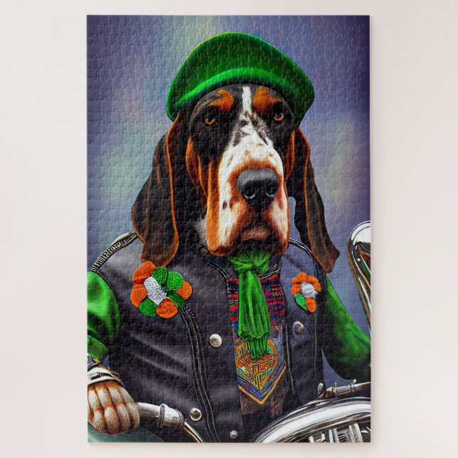 Quebra-cabeça Bluetick Coonhound Dirigindo Bicicleta Dia de São  (Vertical)