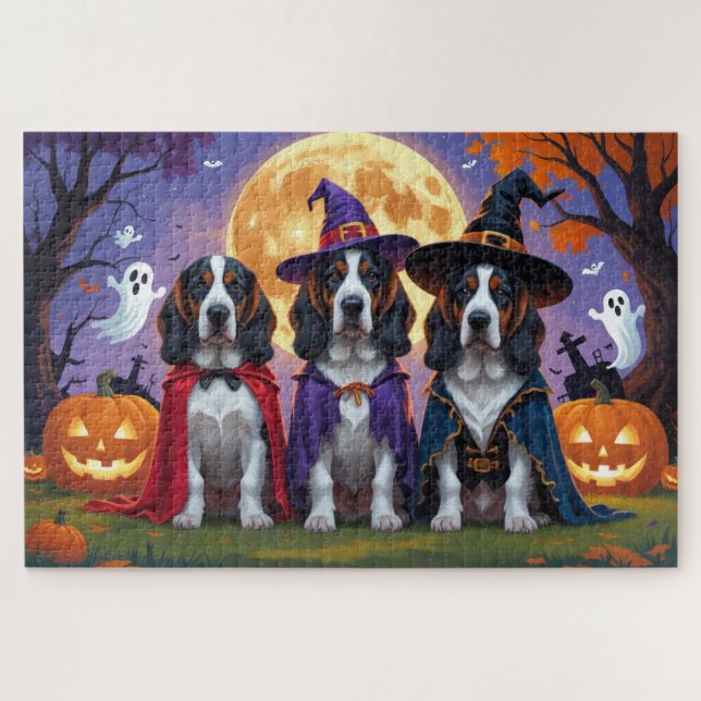 Quebra-cabeça Bluetick Coonhound Dogs Pumpkin Halloween Engraçad (Horizontal)