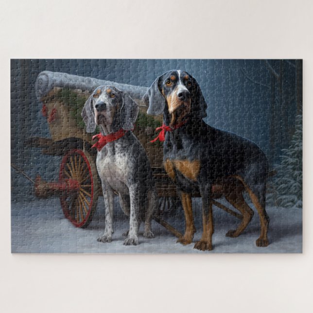 Quebra-cabeça Bluetick Coonhound Nevado Trenó Natal Decoração de (Horizontal)