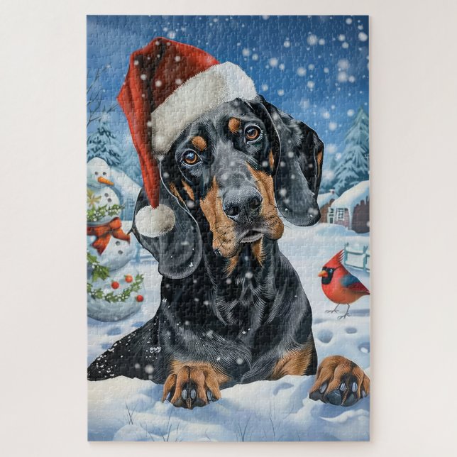 Quebra-cabeça Bluetick Coonhound Winter Wonderland Christmas (Vertical)