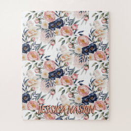 Quebra-cabeça Blush Navy Blue Soft Pastel Pink Floral