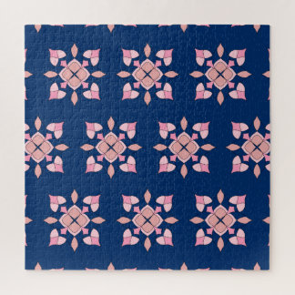 Quebra-cabeça Blush Pink and Navy Geometric Floral Tiles