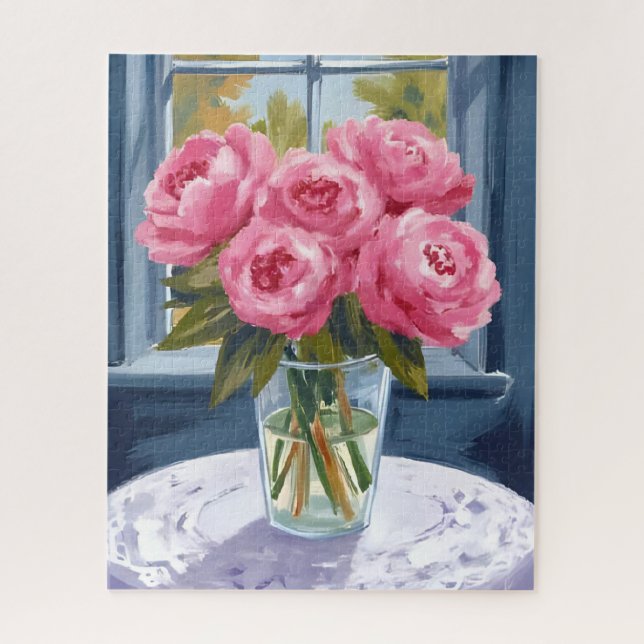 Quebra-cabeça Blushing Peony Bouquet | Pink Flower Painting (Vertical)