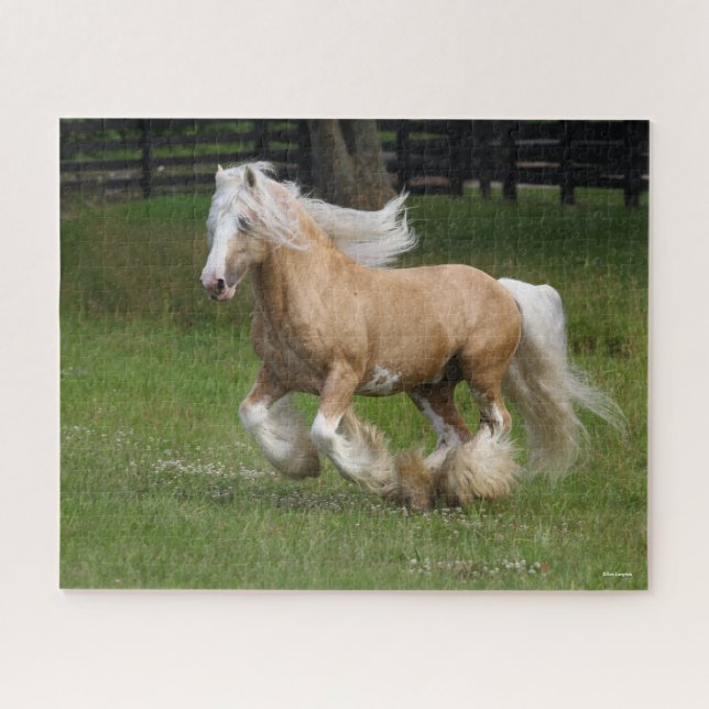 Quebra-cabeça Bob Langrish | Palomino Gypsy Vanner Horse Running (Horizontal)