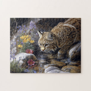 Quebra-cabeça Bobcat com flores silvestres Arte cônica