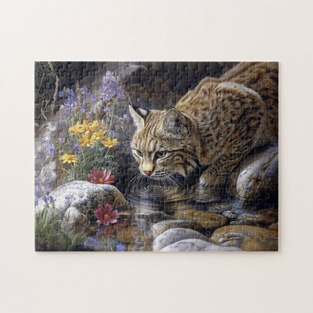 Quebra-cabeça Bobcat com flores silvestres Arte cônica (Horizontal)