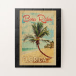 Quebra-cabeça Boca Raton Florida Palm Tree Beach Viagens vintage<br><div class="desc">Design Boca Raton Florida em estilo Viagens vintage apresentando uma palmeira na praia com oceano e céu.</div>