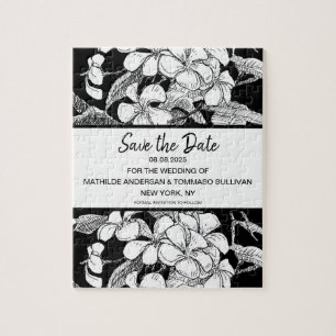 Quebra-cabeça Boêmian Floral Black White Modern Salva a Data