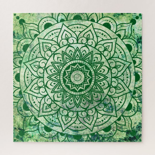 Quebra-cabeça Boêmio étnico verde Mandala estiloso  (Vertical)