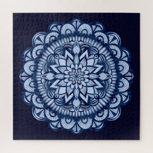 Quebra-cabeça Bohemian Navy Blue Tie Dye Mandala