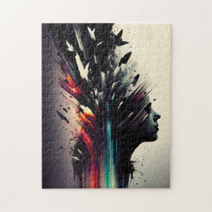 Quebra-cabeça Boho abstrato art com cara de menina