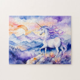 Quebra-cabeça Boho Aquarela Forte Unicórnio em Pé Sobre Névoa M