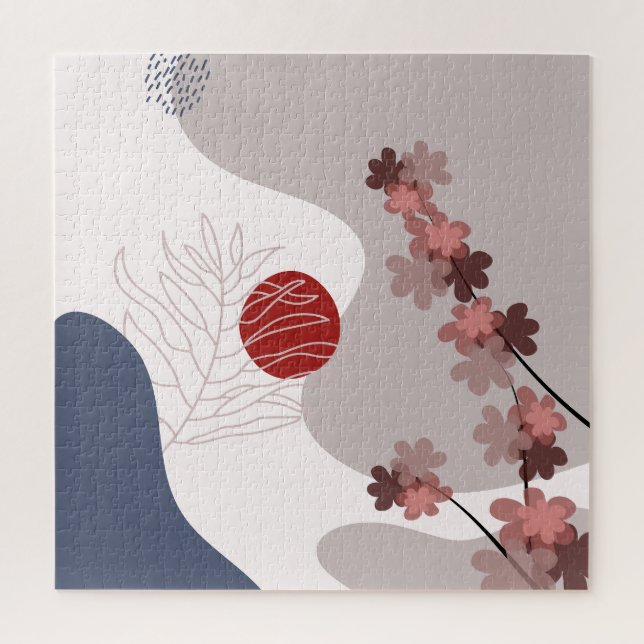 Quebra-cabeça Boho Azul Magenta Botânico (Vertical)