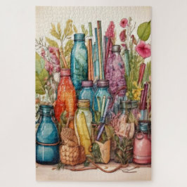Quebra-cabeça Boho Garrafas de Aquarela Botânica Jigsaw Puzzle
