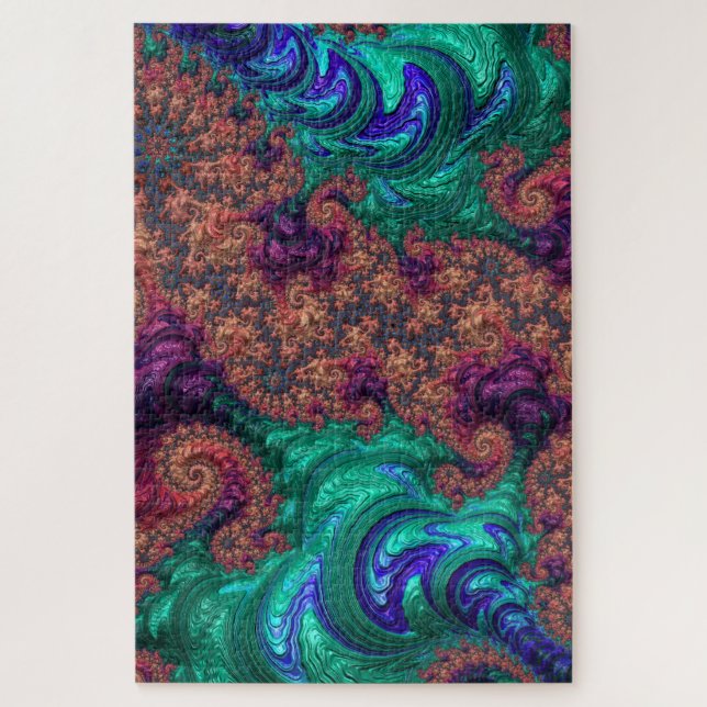 Quebra-cabeça Boho Groovy Colorido Tom de Joia Abstrato Fractal (Vertical)