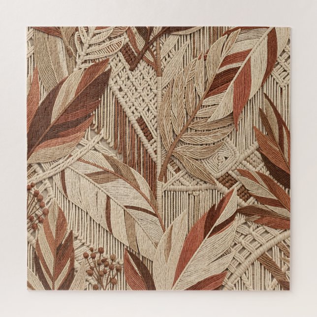Quebra-cabeça Boho Macrame Folhas Tropicais Terracota Bege (Vertical)