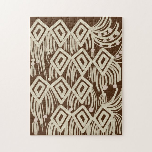 Quebra-cabeça Boho Moderno Macrame Desenhos Marrom (Vertical)