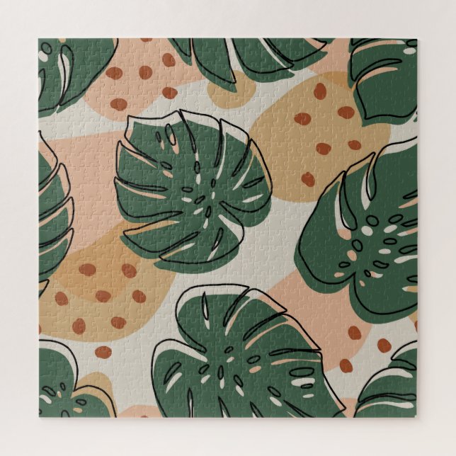 Quebra-cabeça Boho monstera: padrão abstrato tropical (Vertical)