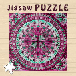 Quebra-cabeça Boho Mosaico - Berry Rosa Azulejo -