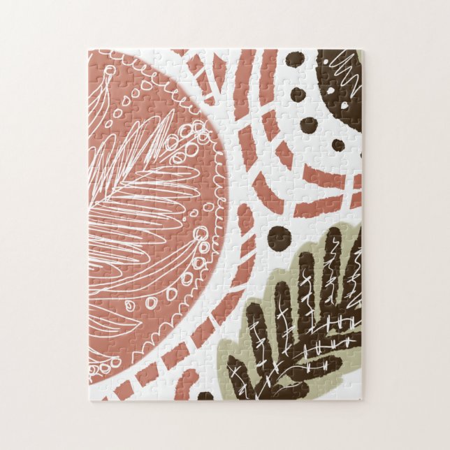 Quebra-cabeça Boho Orgânico Moderno Rabiscos Marrom (Vertical)