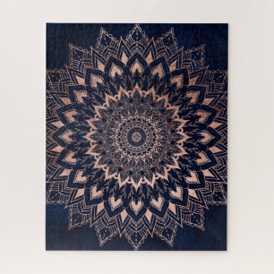 Quebra-cabeça Boho rosa gold floral mandala marinho azul-aquarel