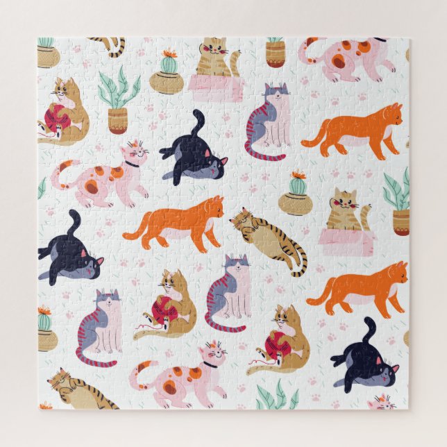 Quebra-cabeça Boho Summer Cute Cats Green Cactus (Vertical)