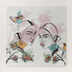 Quebra-cabeça Boho Women African Asian Line Trabalho de arte