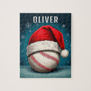 Quebra-cabeça Bola de Baseball com Flocos de Neve Santa Hat