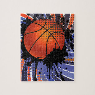 Quebra-cabeça Bola do basquetebol no fundo 2 dos raios