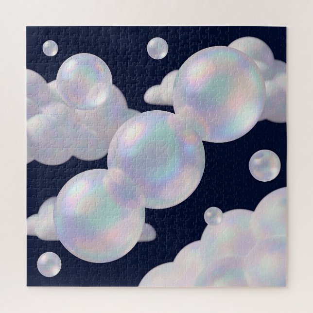 Quebra-cabeça Bolhas de Sabão Iridescentes Flutuantes Azul Escur (Vertical)