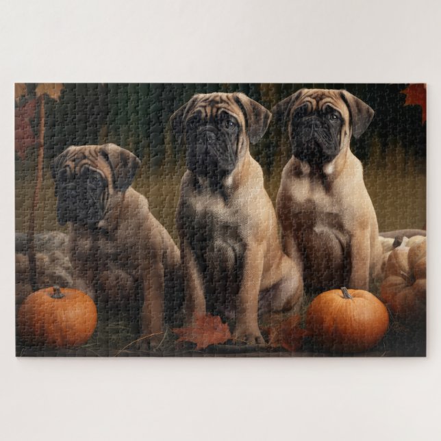 Quebra-cabeça Bolmastiff Puppy Autumn Delight Pumpkin (Horizontal)