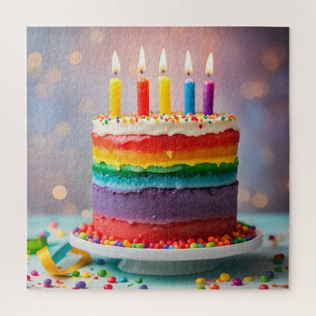 Quebra-cabeça Bolo de Aniversário Arco-íris (Vertical)