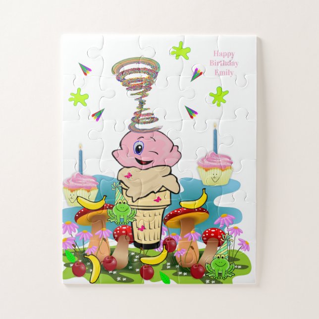 Quebra-cabeça Bolo de Aniversário com Bolo de Rosa Puzzles (Vertical)