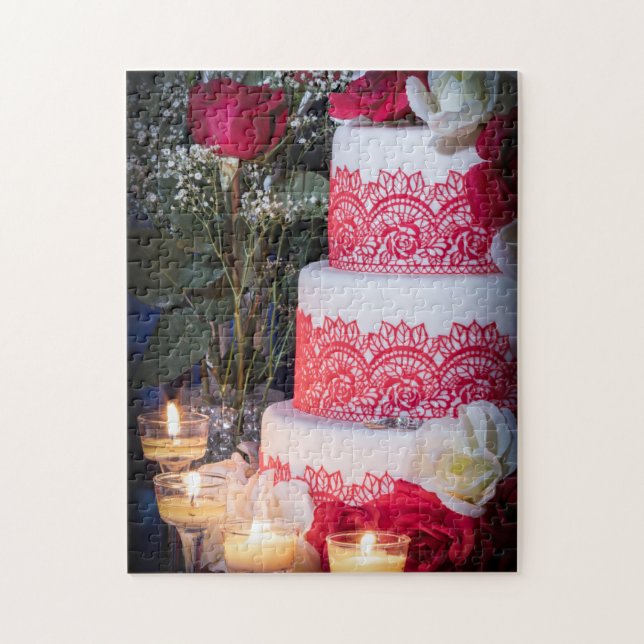 Quebra-cabeça Bolo de Casamento 0140 com Anéis, Rosa (Vertical)