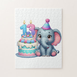 Quebra-cabeça Bolo de Elefante de Aniversário de 13 Anos