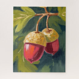 Quebra-cabeça Bolotas de Outono | Aquarela Outono Vermelho Verde
