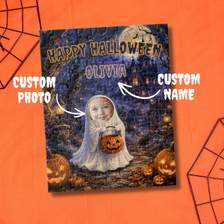 Quebra-cabeça Bolsa de Abóbora de Fantasma Fofo Foto de Hallowee
