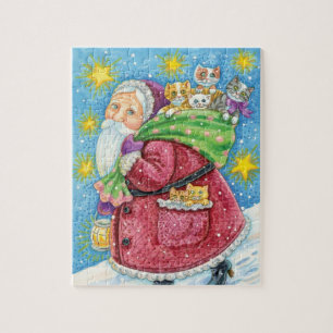 Quebra-cabeça Bom Natal, Pai Natal com Gatinhos e Gatinhos!